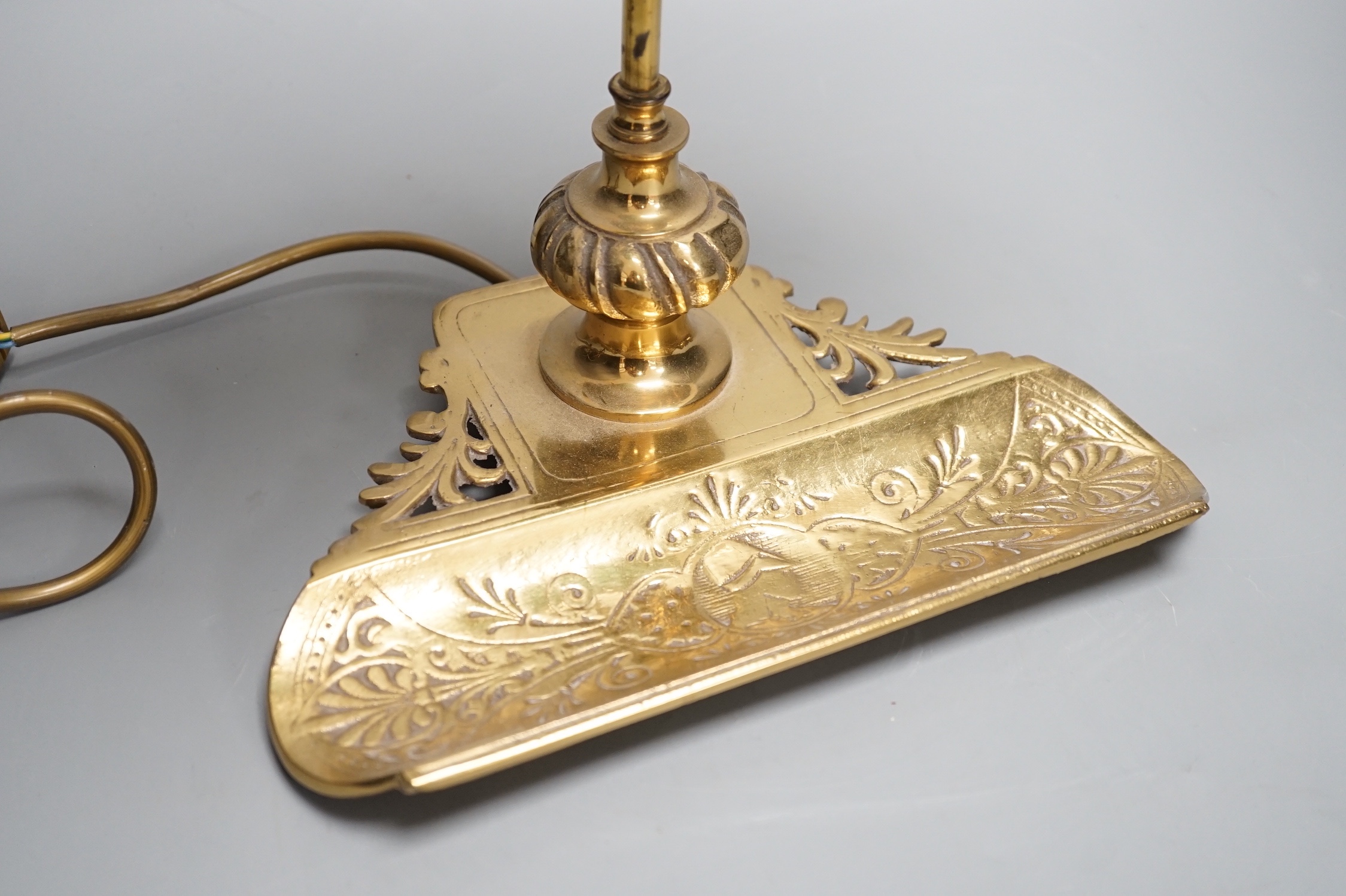 An Art Nouveau style brass bankers lamp, 39cm